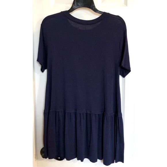 ZENANA - NWOT - L Sz Small - Short-Sleeve Tunic-Length Top w/Peplum in Navy Blue - Picture 5 of 12